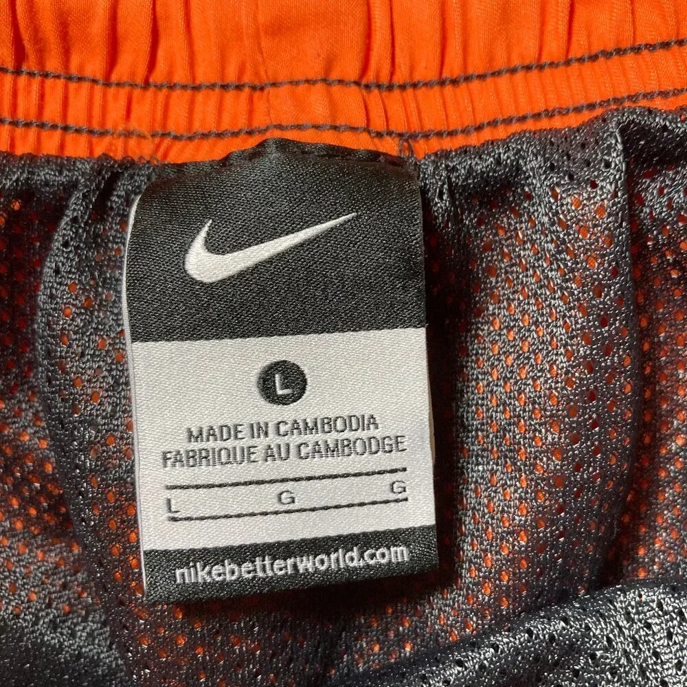 Nike Men's Swim Shorts Dark Gray with Orange Trim Pockets Mesh Liner, Size Large